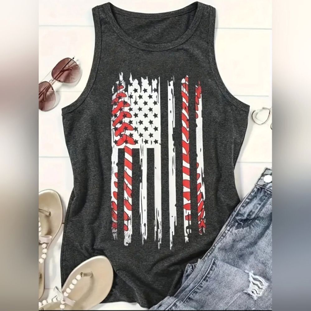 Ladies Flag Print Tank sz Medium - Picture 3 of 3